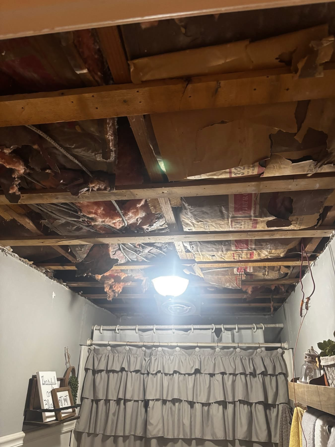 Before — Bathroom with refinished ceiling, arched cabinet, and new vanity